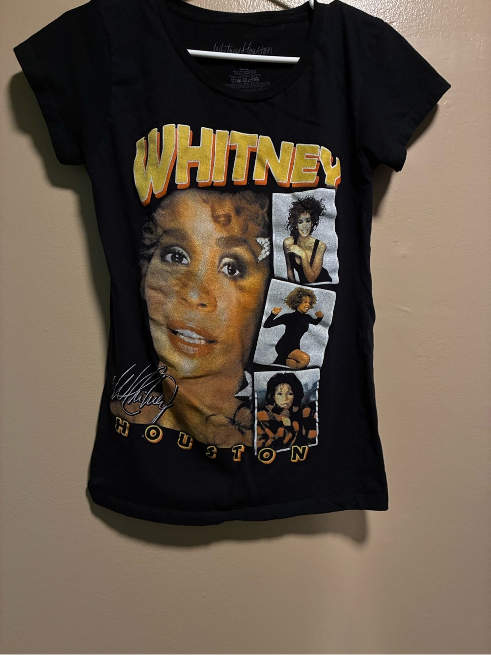 Whitney Houston Black Graphic Tee with Portrait Print